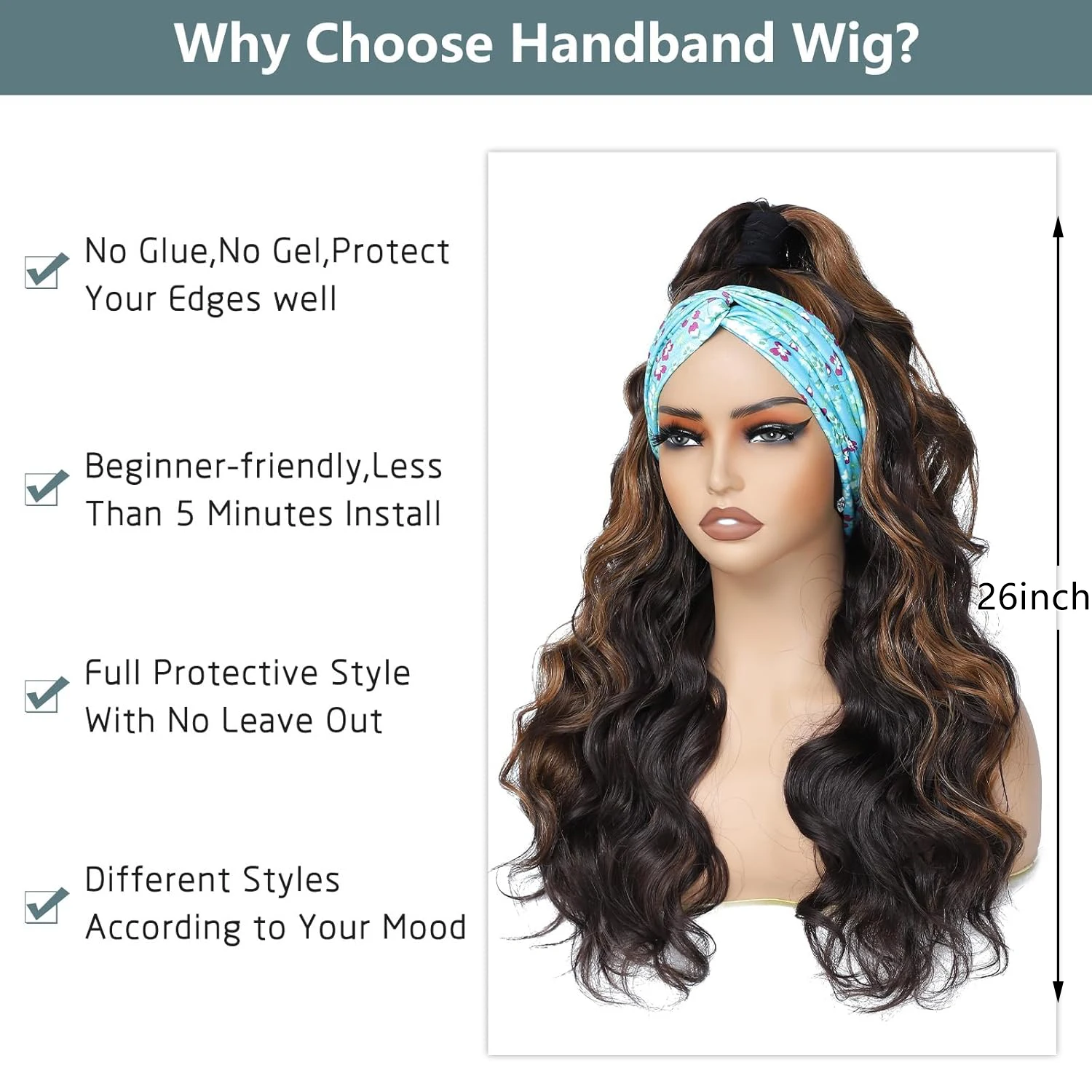 شعر مستعار طويل مموج عقال للنساء شعر مستعار اصطناعي أسود مع شعر مستعار بني أشقر تسليط الضوء على عقال الباروكات وضعه والذهاب بدون صمغ