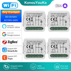 Tuya Dry Contact ZigBee WiFi Smart Switch Module Smart Home DIY Breaker Relay DC 12/24V AC 100-240V Works with Alexa Google Alic