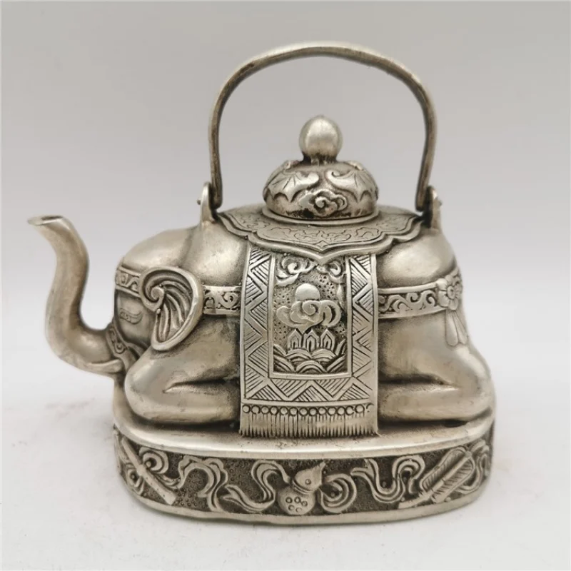 

Antique Miscellaneous Auspicious Ruyi Silver Tea Pot Wine Pot Old Silver Portable Beam Elephant Kettle Feng Shui Home Ornaments