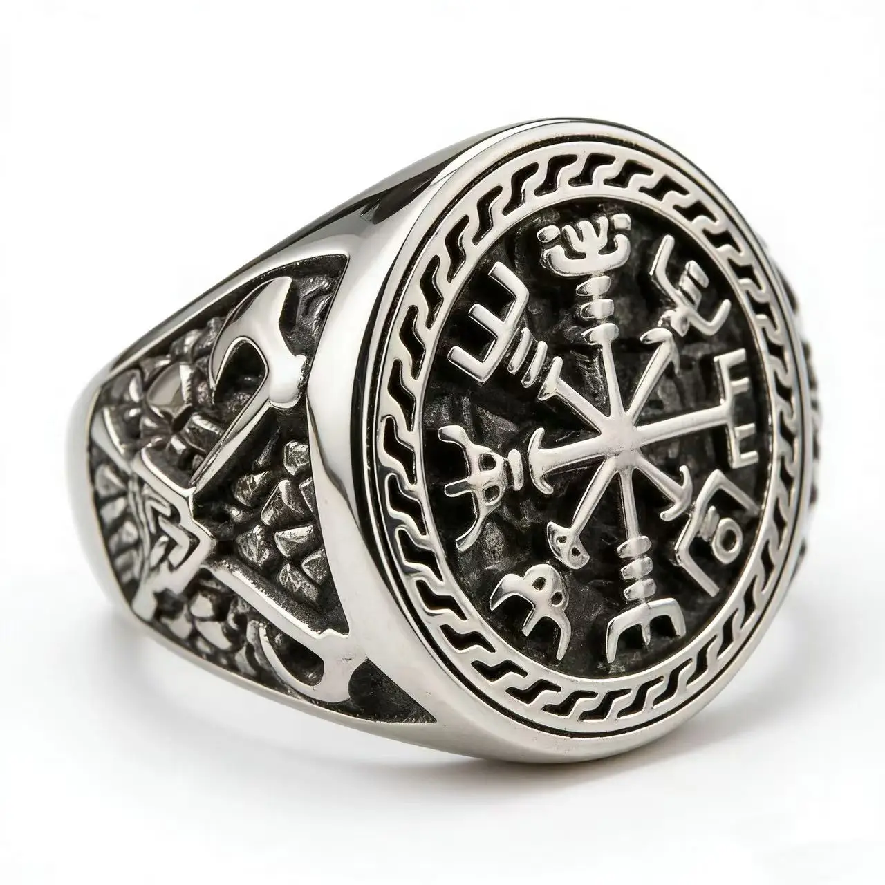 

HNSP 316L Stainless Steel Norse Rune Seal Ring For Men Finger Jewelry Accessories