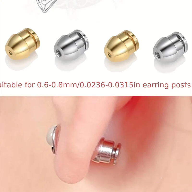 2pc Hypoallergenic Locking Earring Backs with Safety Cap, Anti-Puncture Hypoallergenic Earring Backs for Studs, 0.6–0.8mm Posts