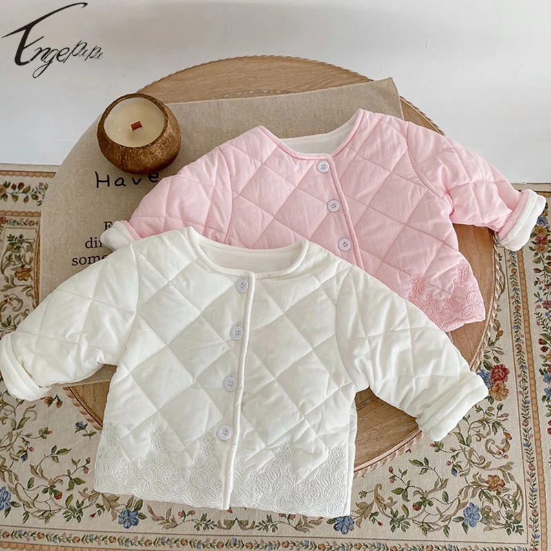 Engepapa Baby Girls Winter Jacket Long Sleeves Cardigan Coat Thickened Girls Solid Color Coat Jacket Baby Girls Outside Clothes