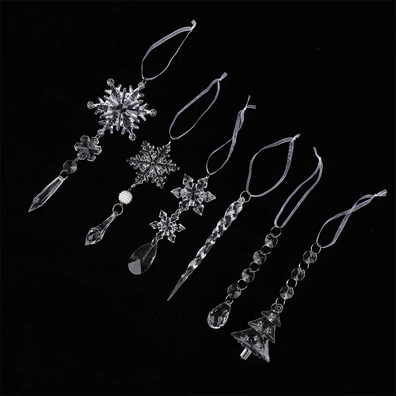 1Pc 2024 Acrylic Snowflake Simulation Ice Pendants Xmas Tree Hanging Ornament Christmas Decorations For Home New Year Gift