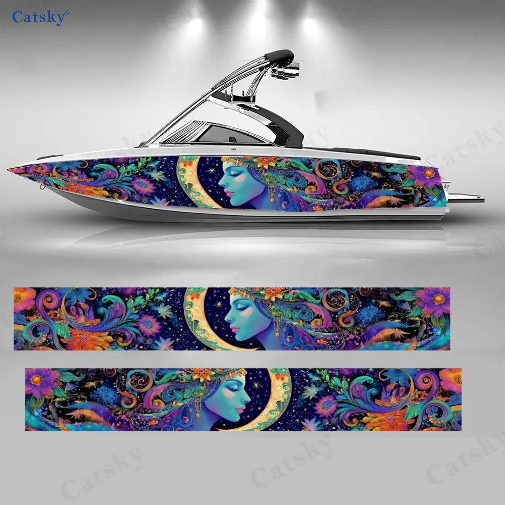 Dreamy Moon Star Goddess Gorgeous Patterns Cool Boat Sticker Vinyl Ship Pontoon Deck Boat Fishing Decorative Pontoon Boats Decal