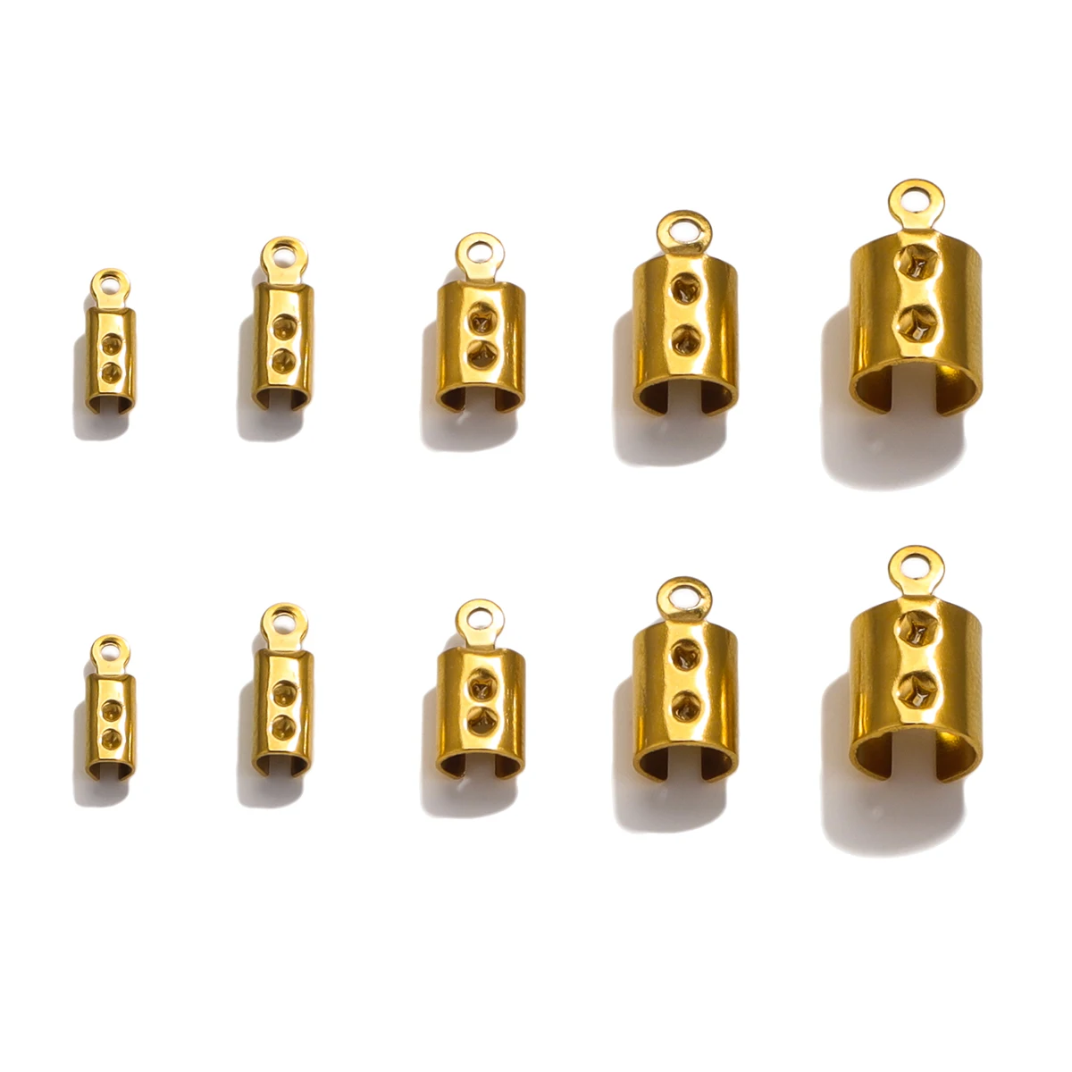 50 peças de aço inoxidável pvd banhado a ouro 18k crimp end contas tampas cabo de couro clipe ponta dobrável crimp bead pulseira conectores diy