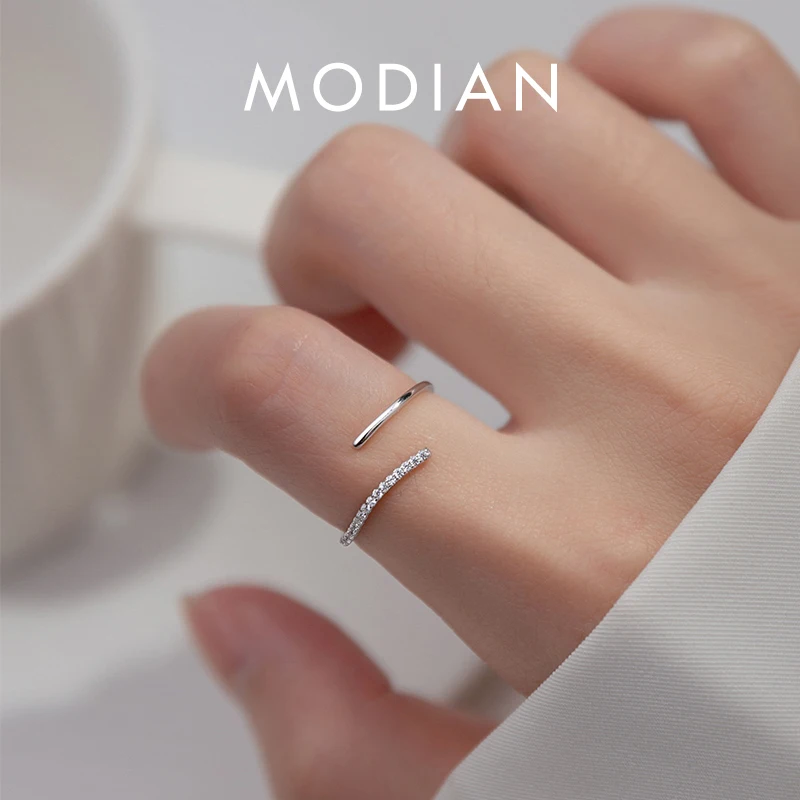 Modian 925 Sterling Silver Proste regulowane pierścionki na palce z cyrkoniami Otwarty pierścionek dla kobiet Prezenty na imprezę Drobna biżuteria