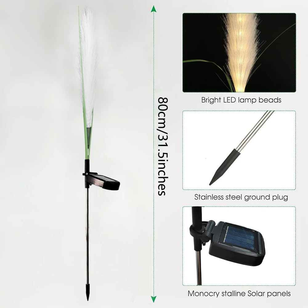 2 قطعة أضواء الحديقة الشمسية في الهواء الطلق ، أضواء القصب الشمسية رقيق الشمسية مسار مصباح ضوء المناظر الطبيعية الشمسية للزينة الزفاف
