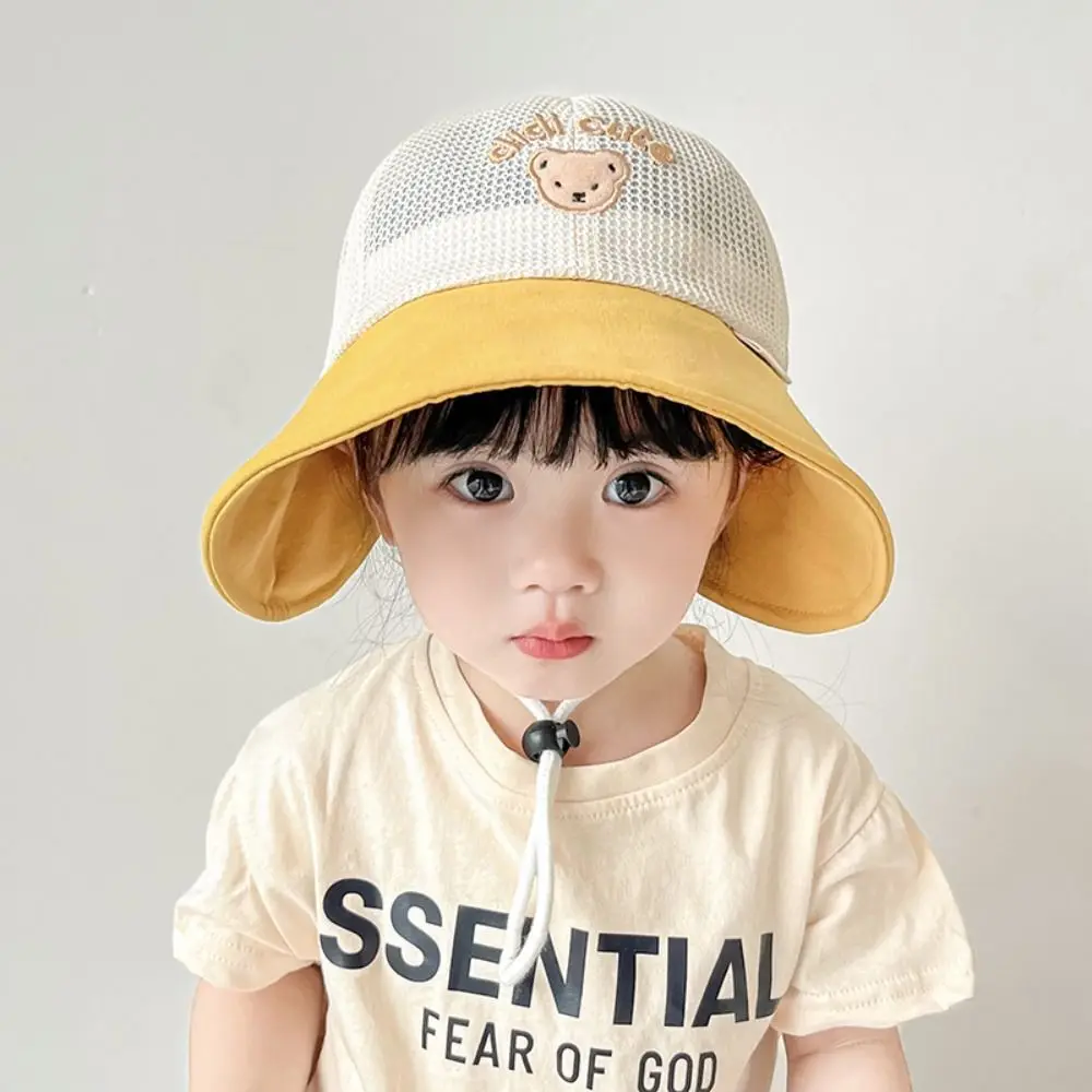 

Ins Summer Baby Bear Bucket Cap Breathable Quick-dry Children Fisherman Cap Mesh Anti UV Outdoor Sun Hat 1-6 Years