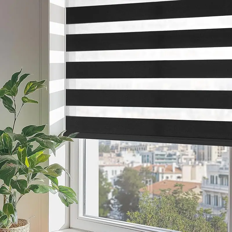 2026 Custom Shades Dual Layer Free-Stop Light Filtering Fabric Privacy Protection Manual Cordless Spring Zebra Blind For Window