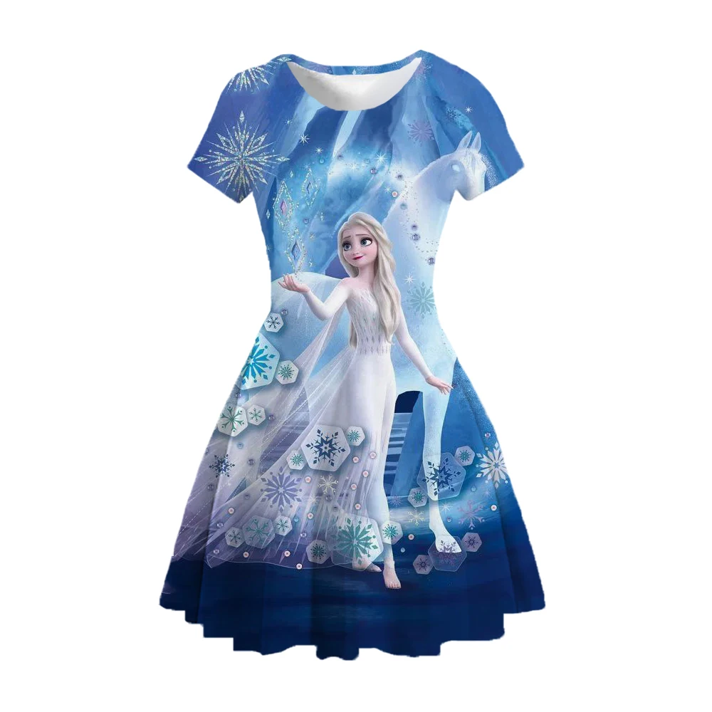 2024 summer new casual fashion cute Princess dress 3D printed Snow White needle round neck short sleeve princess dress