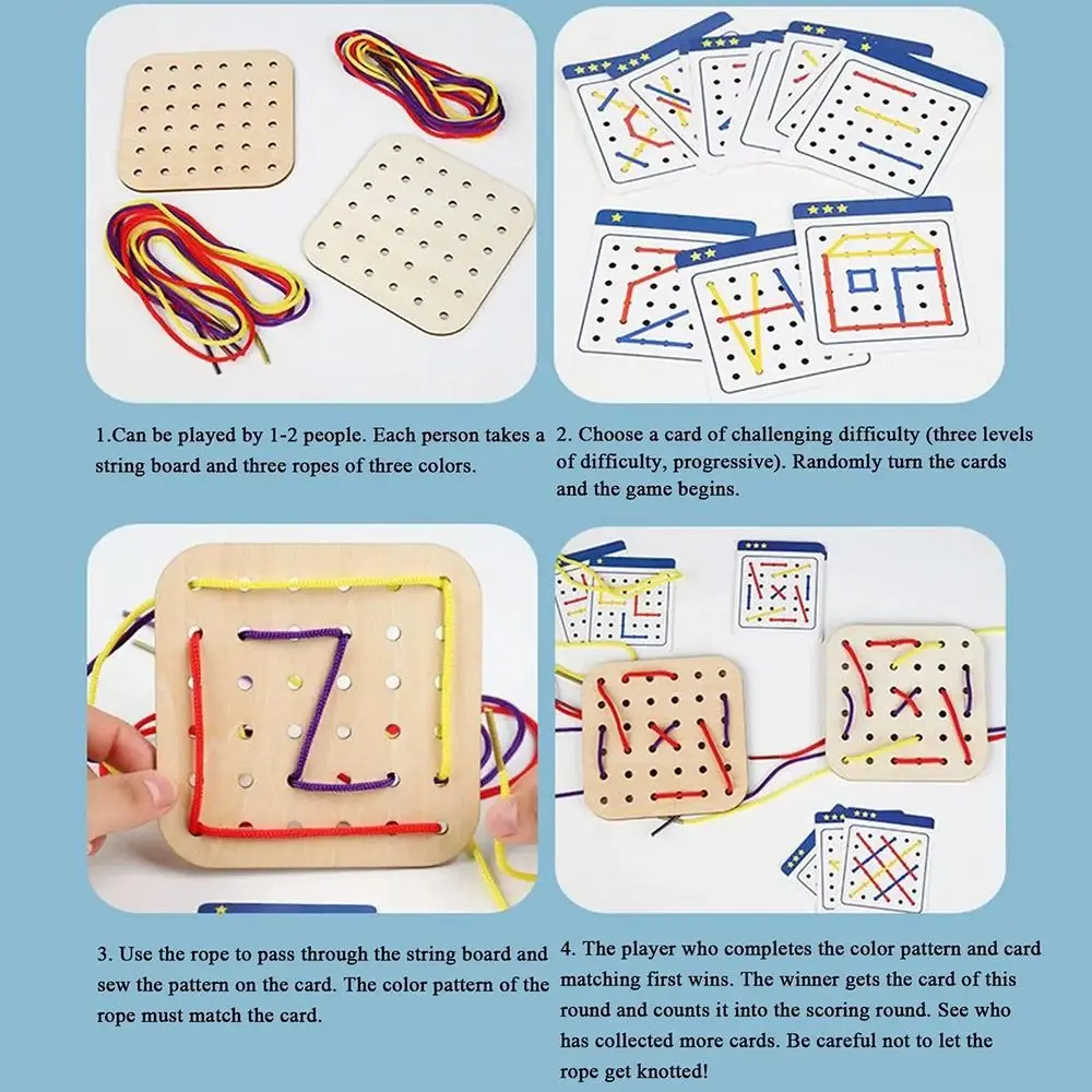 

Creativity Montessori Wooden Rope Board Interaction Thinking Training Graphical Educational Fun Early Learning Wooden Lacing