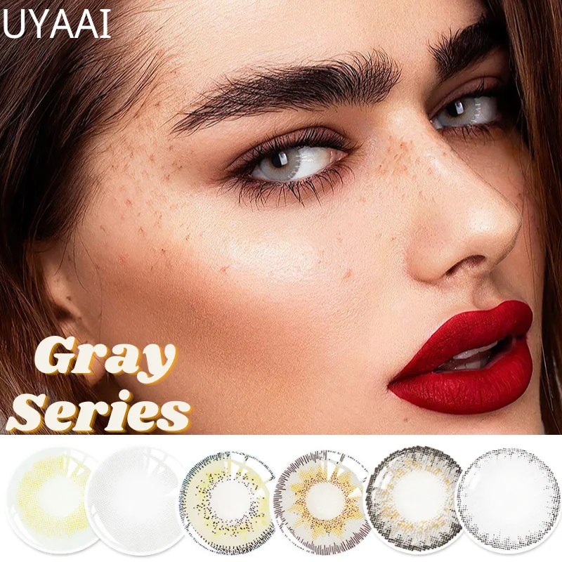 2 unids/par lentes de contacto de Color serie gris lentes de contacto de ojos cosméticas naturales lentes de contacto de colores para maquillaje de ojos UYAAI