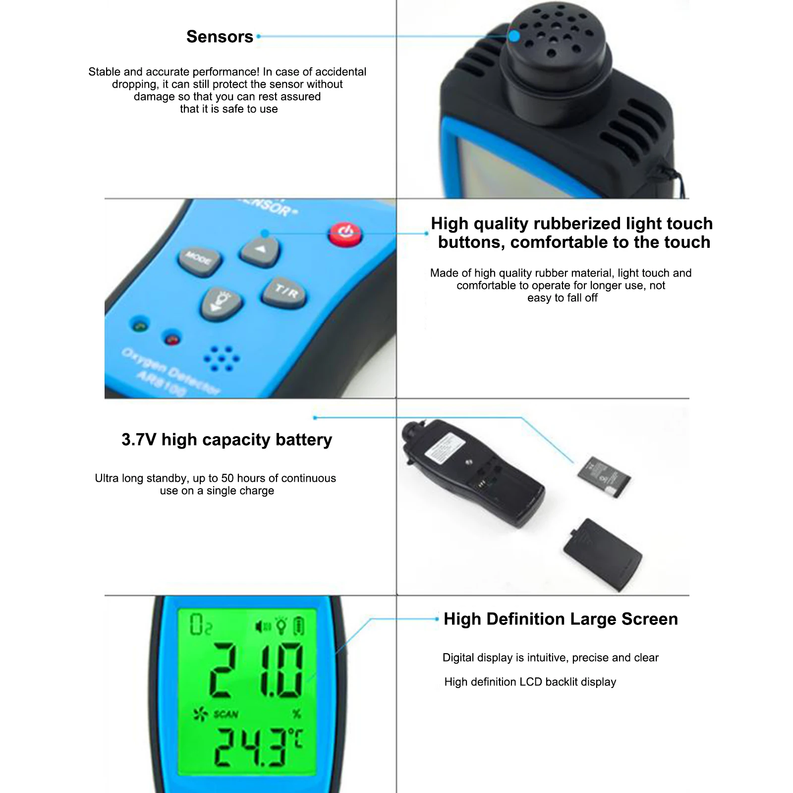 Portable Oxygen Tester Detector Digital Smart Sensor Oxygen Meter Handheld Oxygen Water Quality Tester Dissolved Oxygen Analyzer