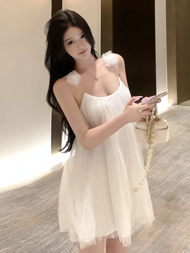 

Сексуальное платье с цветочным кружевом и низким вырезом Pure Desire Sle Свободное утягивающее платье для женщин Летний сезон Высокая талия A-L...