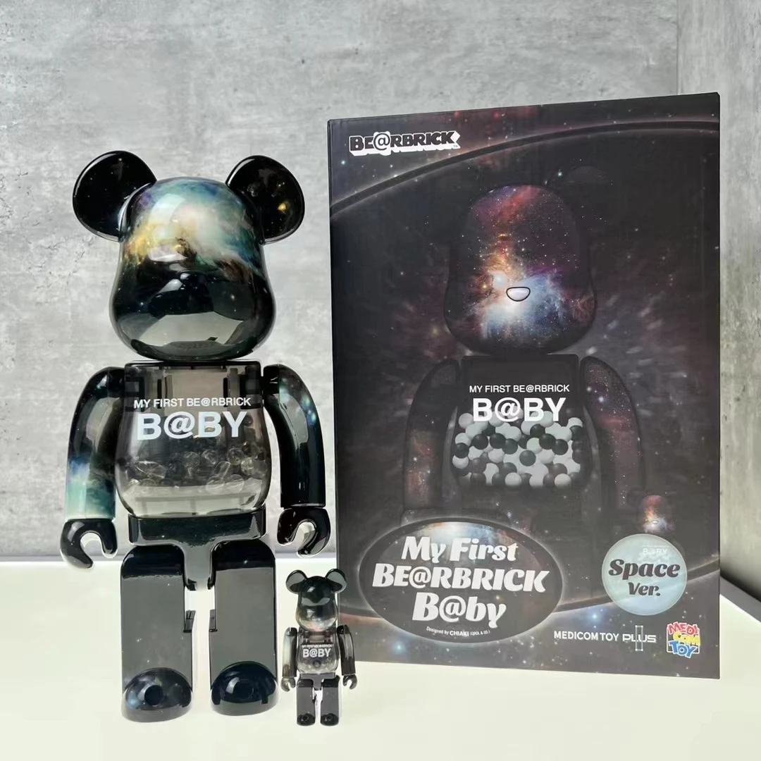 

Bearbrick 400%+100% 28cm and 7cm set starry sky Qianqiu one big one small bearbriks gift figure color box packaging