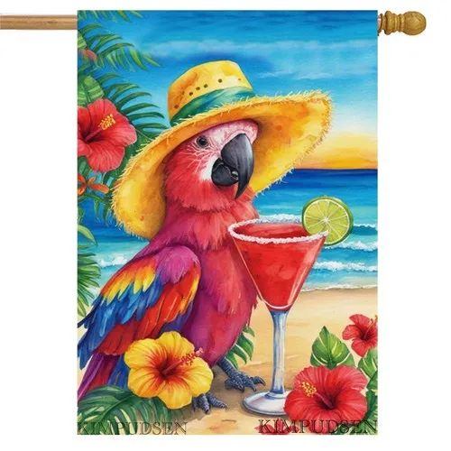 Summer Tropical Parrot House Flag 28x40 Inch Double Sided Outside, Colorful B... AAV hhz