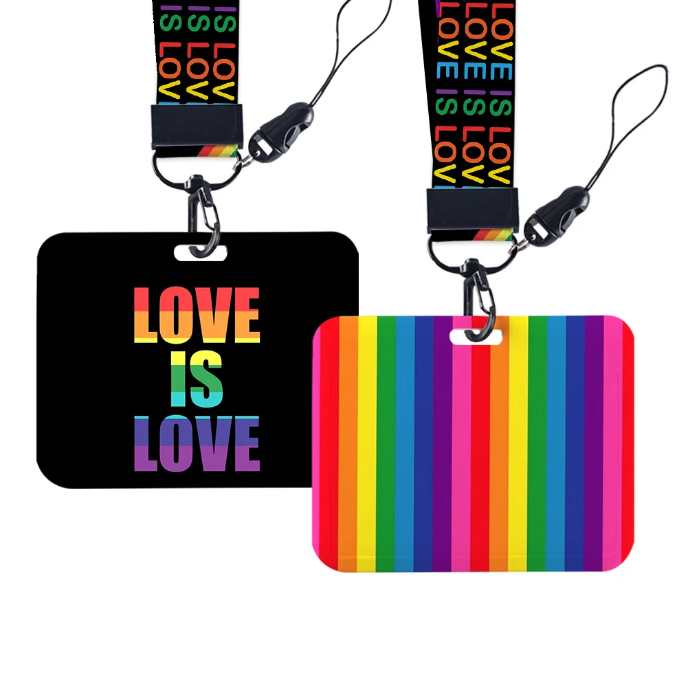 LGBTQ Pride Work Card Holder Neck Strap Glitter Acrylic Badge Reel Clip Hard Plastic Business Team Card Protector Gift DIY Badge