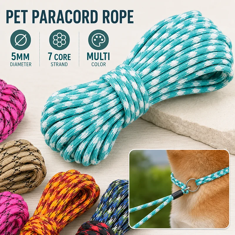 

20/40M 5mm Colorful 7 Core Paracord Rope for Pet Collar Leash Harness Dog Training Lead Braided Cord Repair Material Roll Set