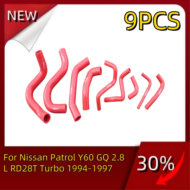 실리콘 라디에이터 호스 파이프 튜브 키트, 닛산 패트롤 Y60 GQ 2.8L RD28T 터보 94-97 용 내구성, 1994 1995 1996 1997, 9x 신제품