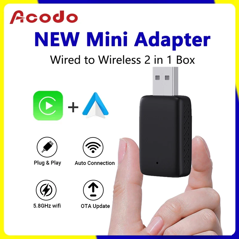 

Acodo NEW Mini 2in1 Wireless Carplay Adapter And Android Auto Wireless Adapter Plug And Play Auto For 99% OEM Cars