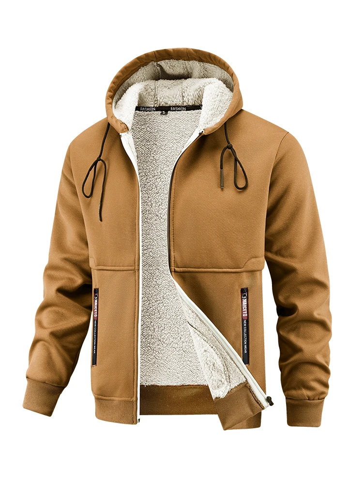 European Winter New Lamb Fleece Thick Coat Men's Outdoor Sports and Leisure Thick Hooded Jacket Top view 6