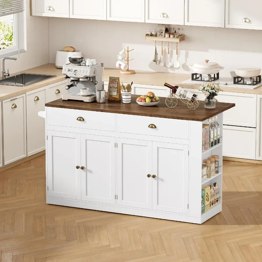 Mobile Kitchen Island Cart with Drop Leaf, Storage and Drawers