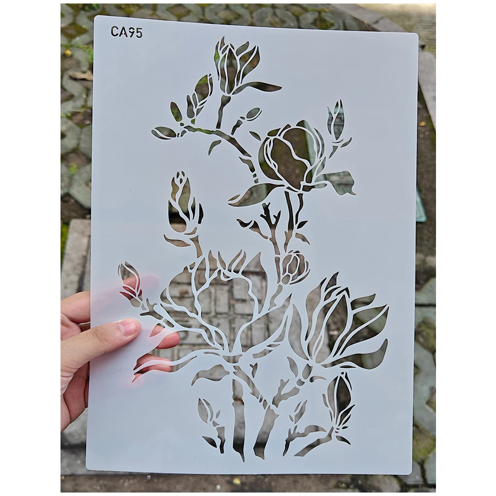 Vintage Magnolia Flower Cake Stencil, Food‑Safe PET Reusable Hollow‑Out Template, Baking & DIY Handcraft Decor Tool