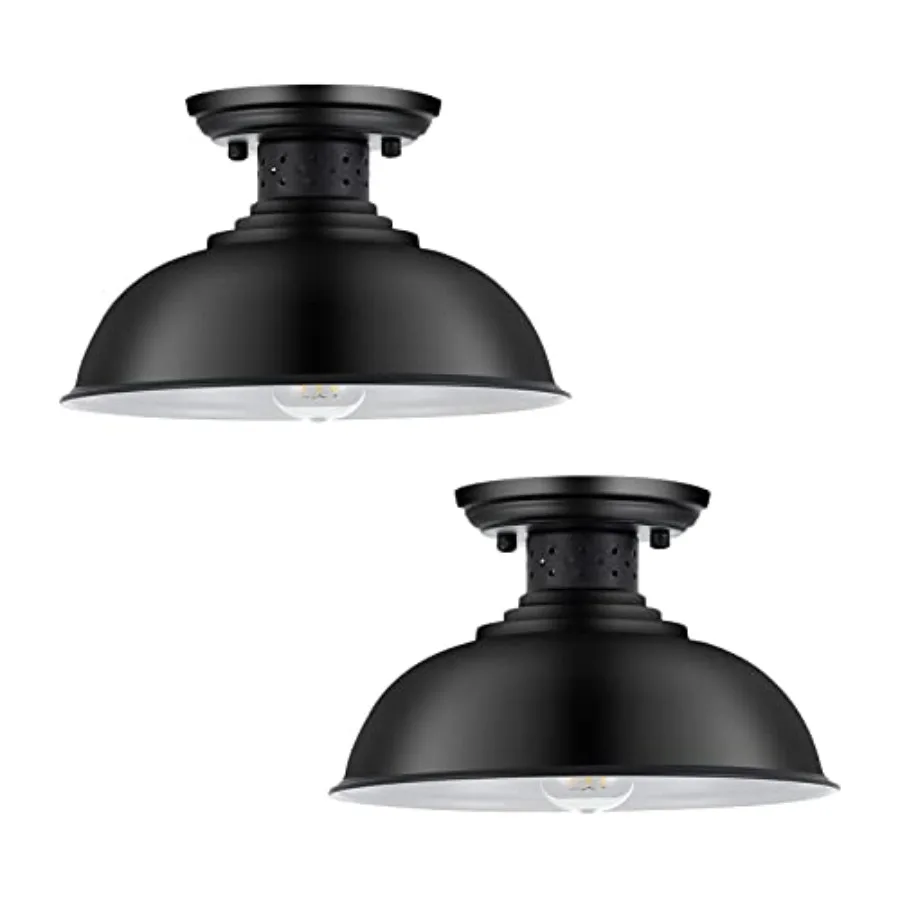 

2PCS Industrial Vintage Ceiling Light Semi Flush Lighting Kitchen Island Dining Room Foyer Hallway Porch Barn Loft Black 13in