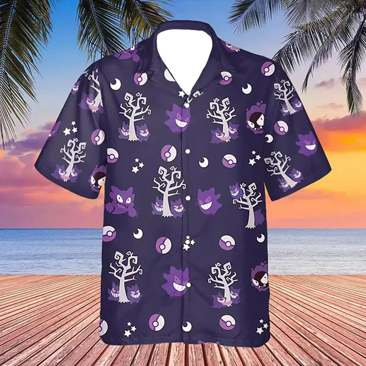 The new Gengar style for the summer of 2025  purple Pokemon fashion cartoon men's and women's casual 3D fashion clothing