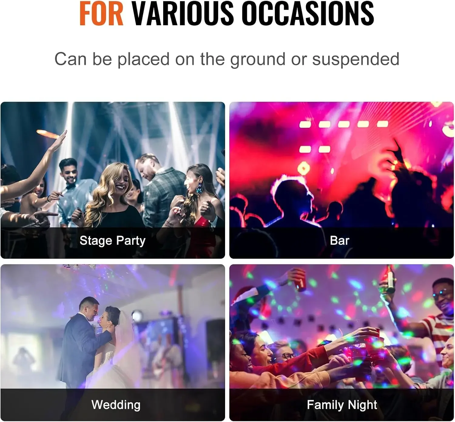 Stage Lights, 4 in 1 RGB Party Lights, LED Pattern Strobe Light, Mixed Lighting Effects Sound Activated with Red & Green Effect