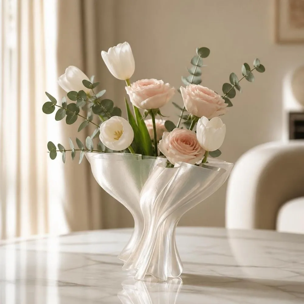 Nordic Style Flower Bouquet Vase Creative 3D Printed Desktop Ornament Irregular Modern Art Flower Display Container Gift