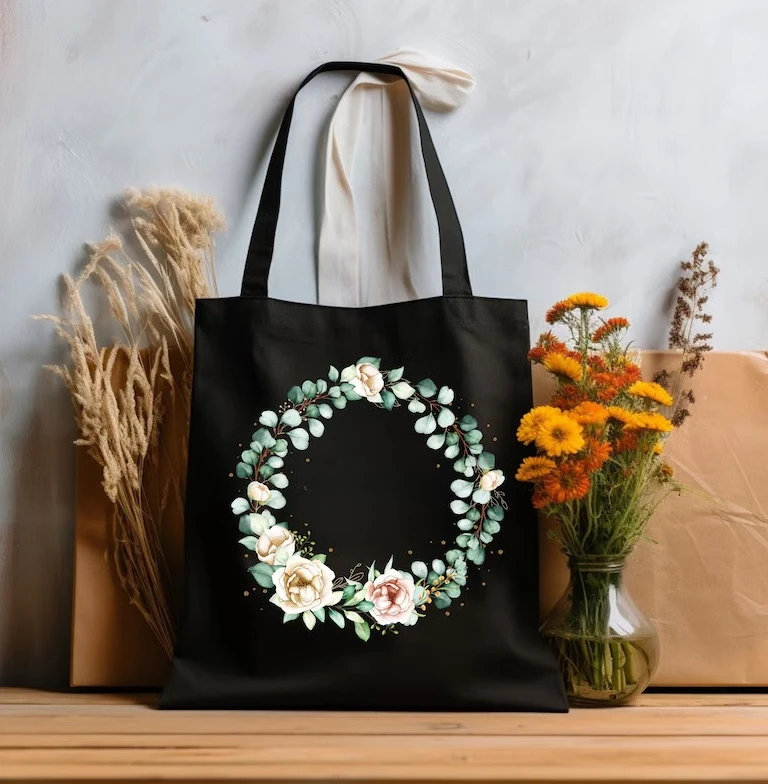 

Women's Handbag Simple Floral Wreath Shoulder Bag Women's Daily Large Capacity Tote Bag Short-term Travel Fitness Bag