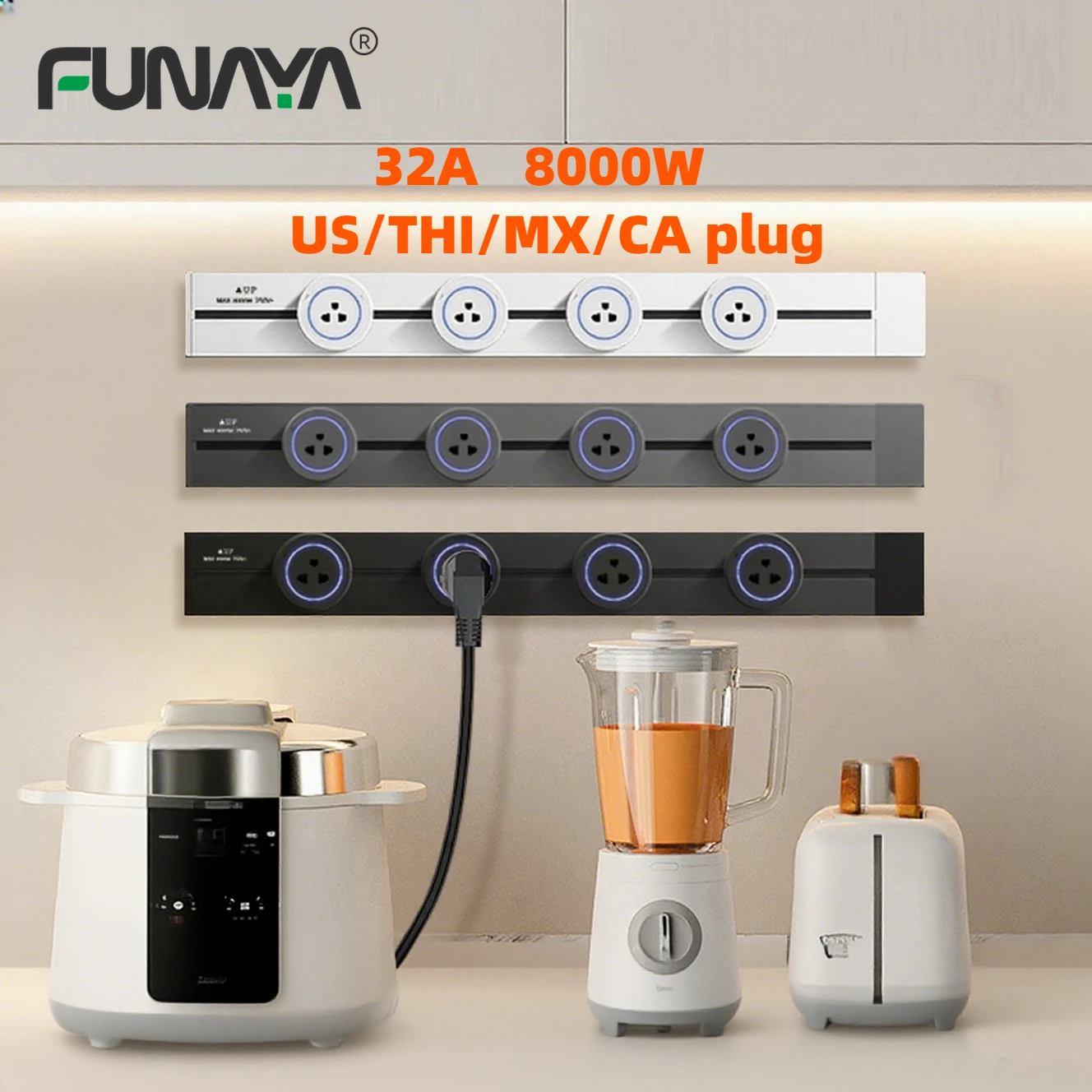 

FUNAYA Power Track Socket US Thailand Multi Plug Movable Electric Wall Outlet Module Wall Plug Socket Power Extension Track 32A