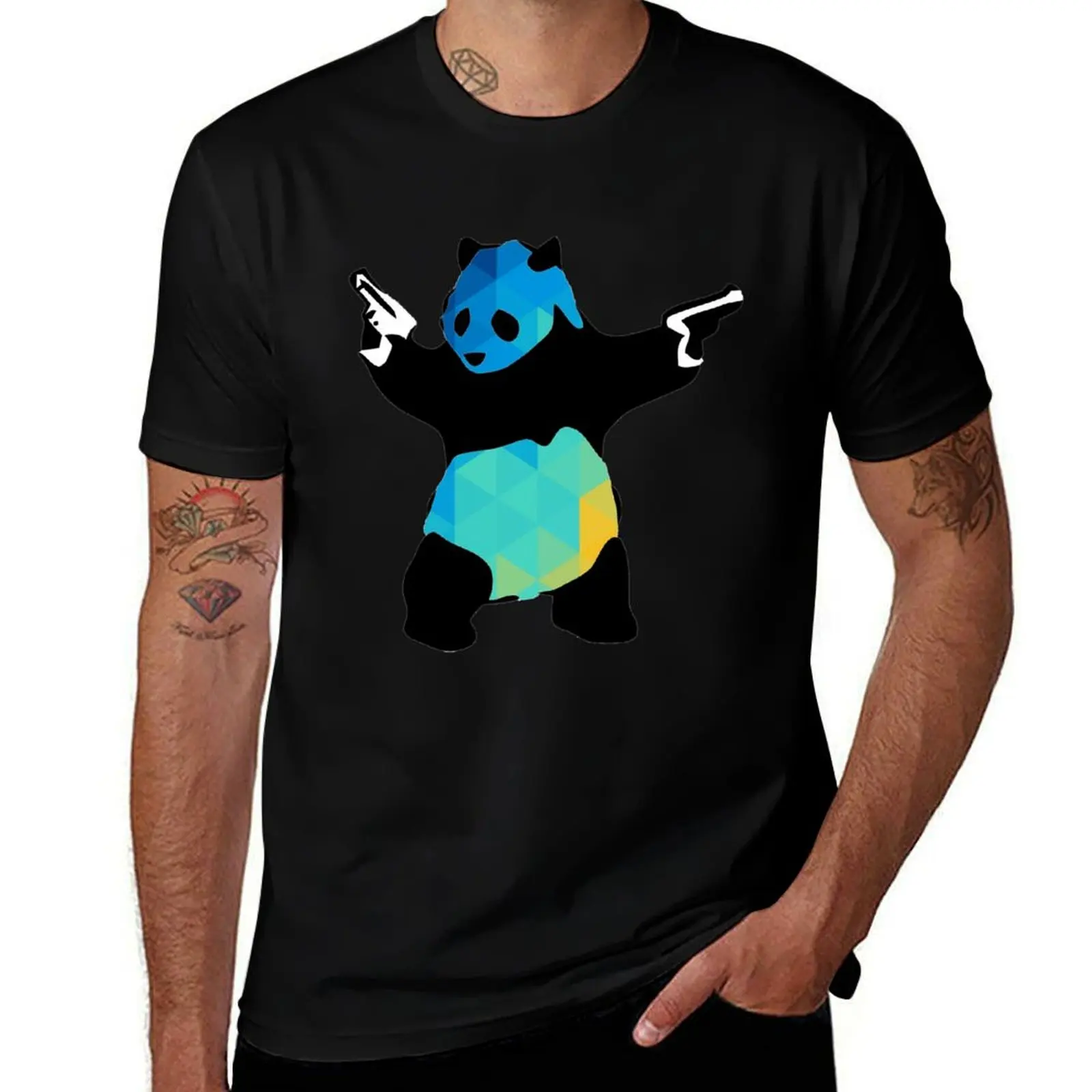 Bansky Panda Guns Abstract Polygon Multi Color Cubism T-Shirt UV Sun Protection Tee Shirt T-Shirt