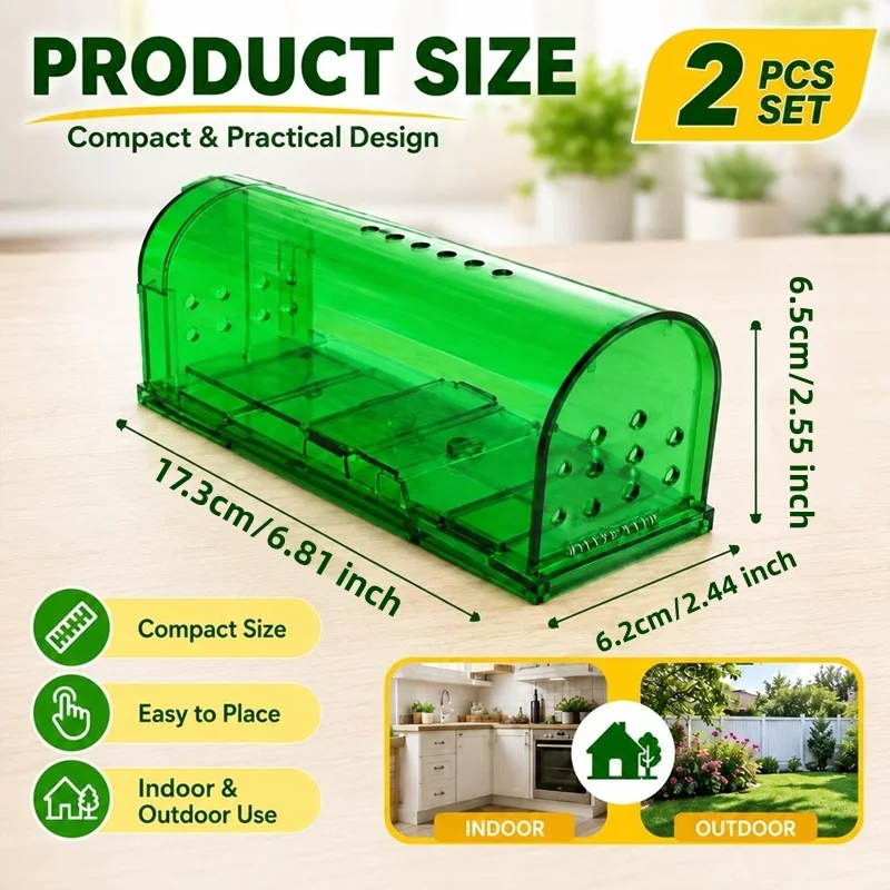 1Set Plastic Humane Mouse Trap Smart Transparent Rat Catcher Cage Reusable No-Kill Catch Safe Firm Warehouse Indoor Outdoor