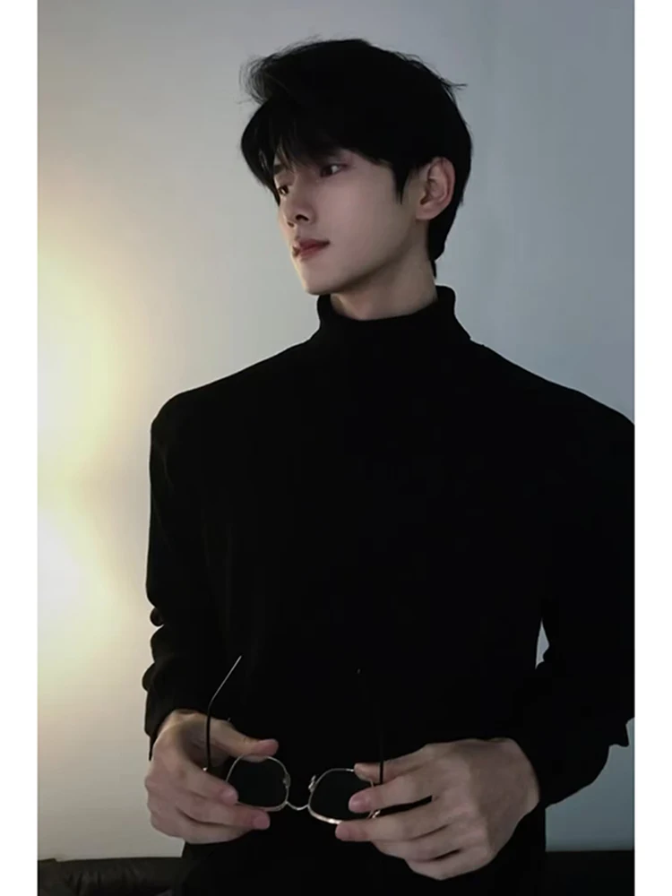 

Men's Bla High Collar Fce Lined Fitn Long Sve Knitwear Slim Fit Base Layer Winter Faionable Comfortable Inner irt