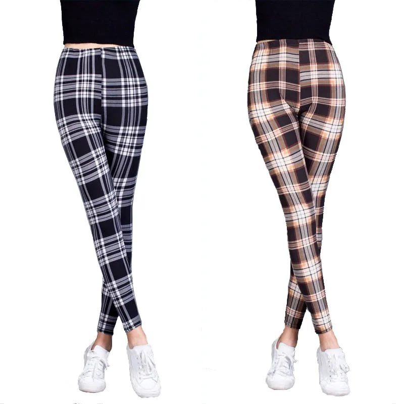 

Elasticity Legging Women High Waist Fitness Leggings Women Grid Printing Milk Silk Leggings Women Pants SA197