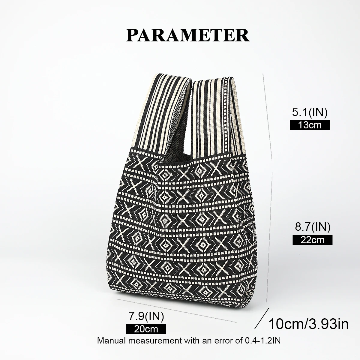Knitted Handbag with Bohemian Style Lines and Contrasting Color Design, Foldable and Durable Fabric, Suitable for All Seasons, Suitable for Mobile Phones, Keys, Lipstick Cosmetics, Water Bottles, Perfect Choice for Daily Work Clothing, Travel and Vacation, Suitable for All Seasons