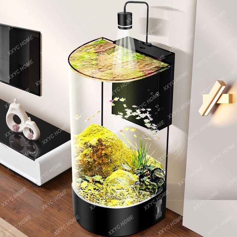 

Fish Tank Floor Semicircle Ecological Self-Circulation Change Water TV Cabinet Living Room Small and Medium Size Aquarium