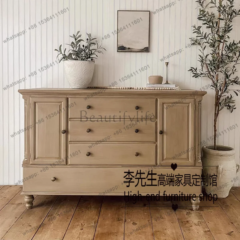 American rural solid wood porch cabinet French retro small apartment living room locker