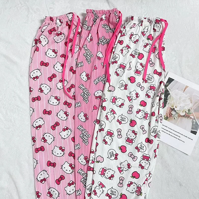 

Hello Kitty Anime Kawaii MINISO Ins Pink Pajama Pants Clothing Women Cute Casual Home Pants Walking Trousers Gifts for Girls