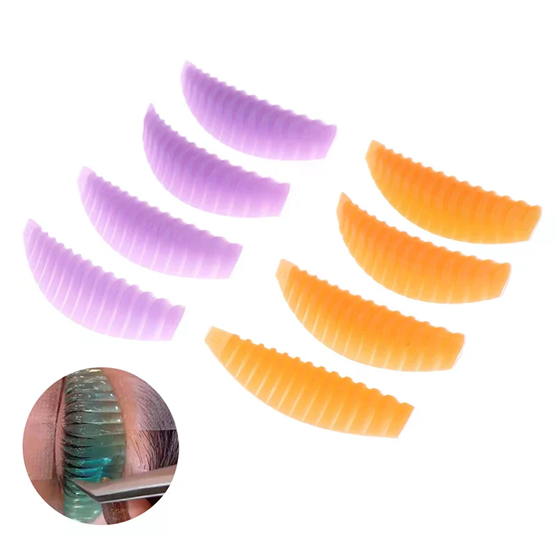 4Pairs Reusable Eyelash Lifting Pad Silicone Lamination Pad Vertical Stripe Perm Rods 3D Lashes Extension Curler Makeup Tool