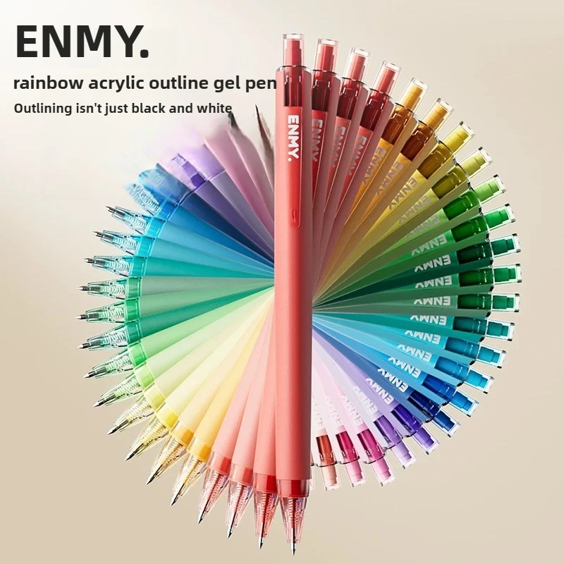 ENMY 6/48 Colors Acrylic Gel Pen 0.6mm Non Smudge Non Skip Rainbow Color Art Drawing Pen Stationery School Supplies PK Languo