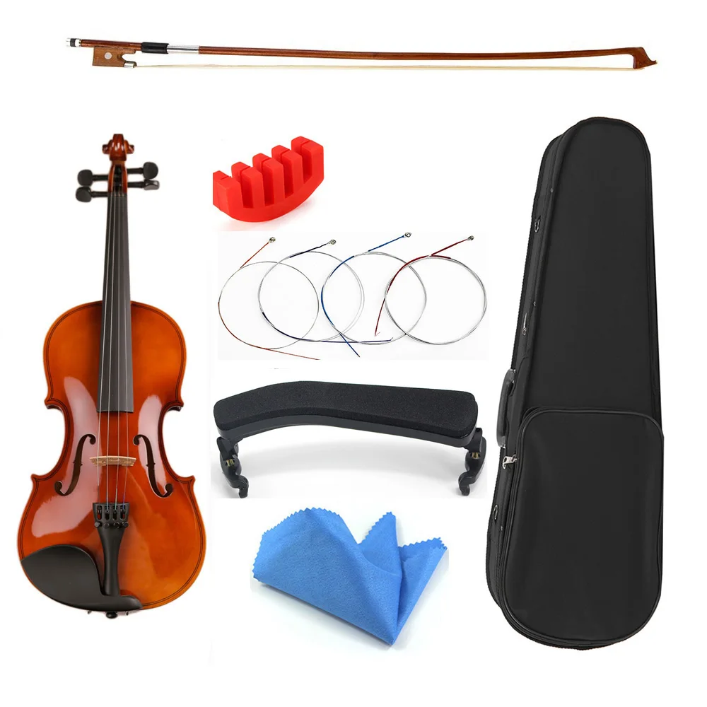 Regalo para Navidad 1/8 1/16 1/10 tamaño con estuche cuerdas de arco reposabrazos bajo violín de madera para niños estudiantes violín para niños