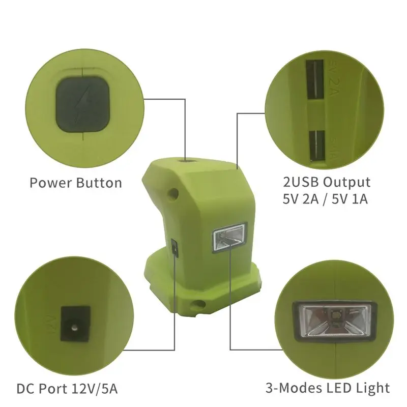 plastic Battery Adapter with 2USB Port for P743 18V 14.4V Li- Portable Power Adapter with Lighting Function