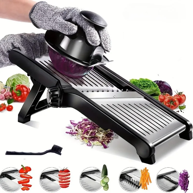 

Набор регулируемых кухонных слайсеров из нержавеющей стали для нарезки овощей, лука, чипсов, французской нарезки — незаменимые кухонные инструменты