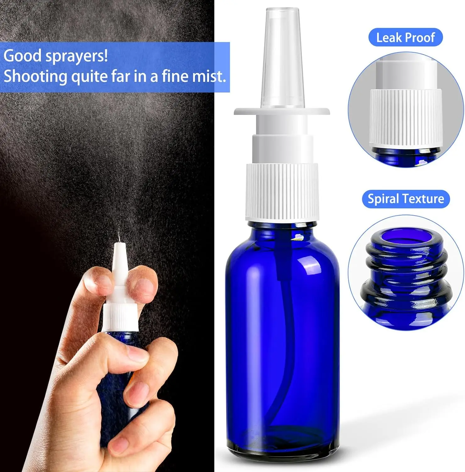 1pcs 5ml-100ml blue nasal spray bottle glass nasal sprayer press nozzle empty bottle refillable glass atomizer