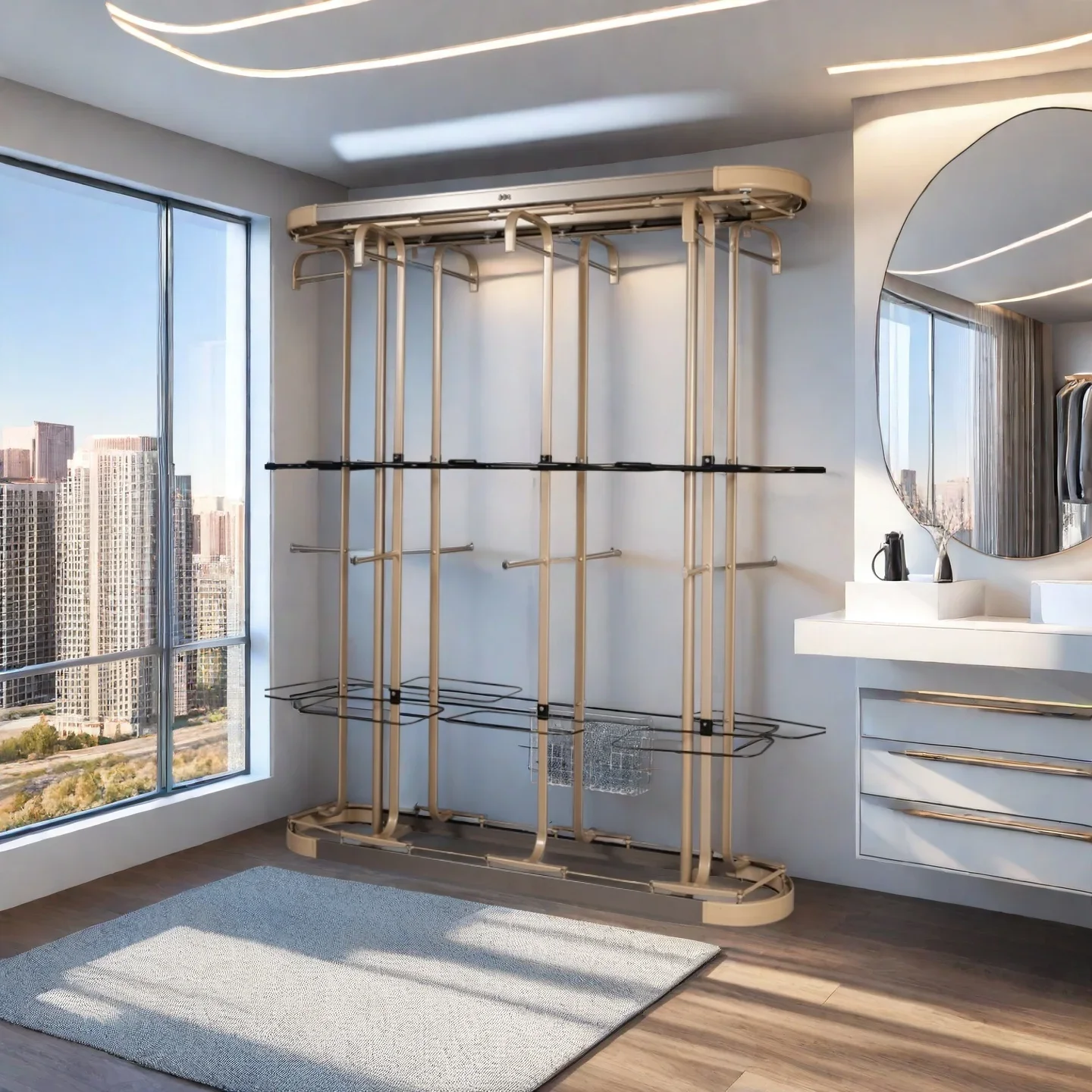 Rotating hanger 360-degree multi-functional cloakroom cabinet floor-to-ceiling metal hanger