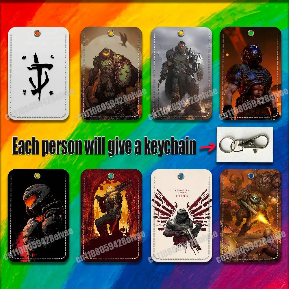 

Game D-Doom Slayer For ID Clips Credit Bank Work Card Holder Case Badge Bag Ornament Key Keychain