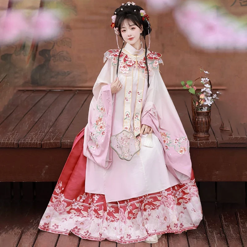 

NY20 2024 New Hairpin Flower Hanfu Women's Vertical Collar Shirt Cloud Shoulder Horse Face Skirt Spring and Autumn Summer suit